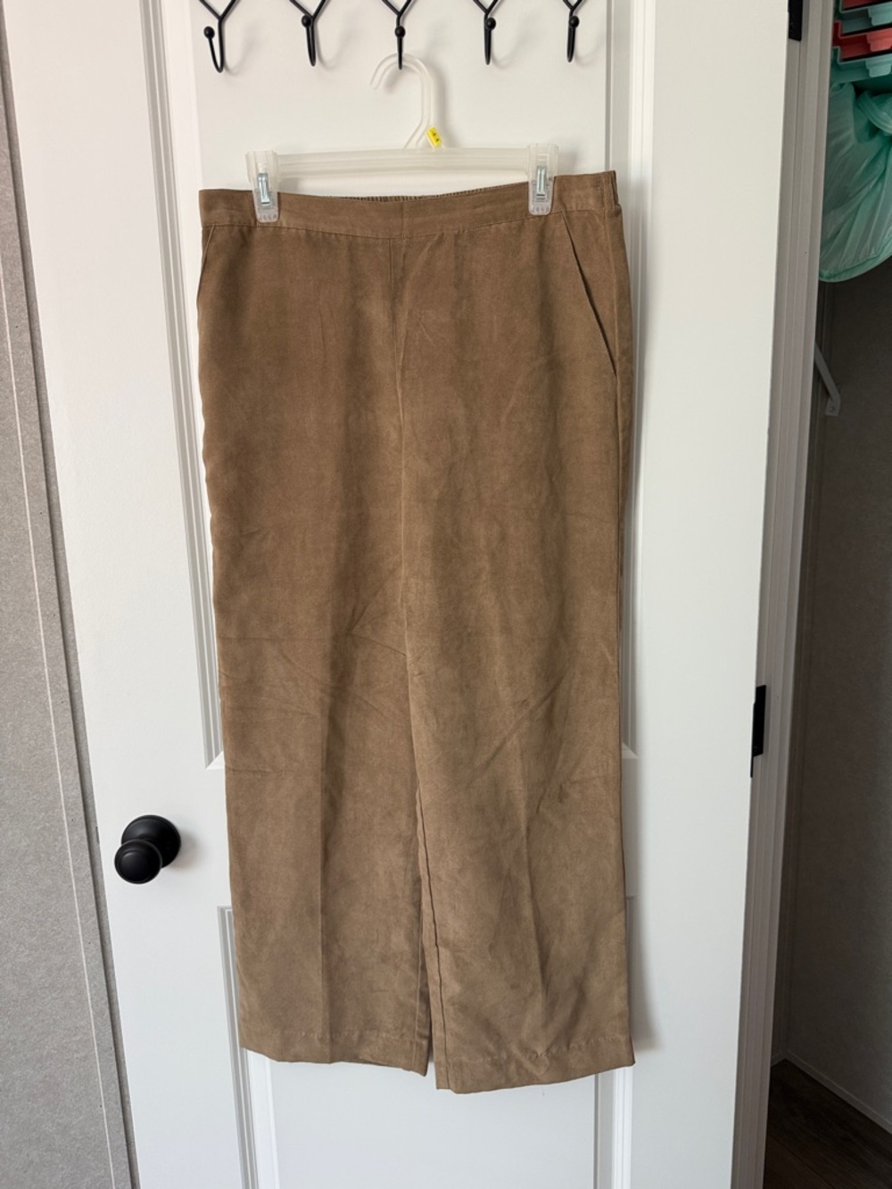 Alfred Dunner Tan Suede-Look wide leg pants with elastic waist